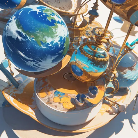 3d round planet of resort world, in the style of hyper-detailed illustrations, playful visual, soft gradients, cute cartoonish designs, tilt shift, soft shading, isolate on white,