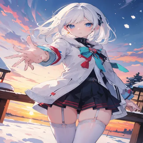 anime girl in a short skirt and jacket pointing at something, kantai collection style, perfect white haired girl, best anime 4k konachan wallpaper, anime style 4 k, anime art wallpaper 4k, anime art wallpaper 4 k, anime art wallpaper 8 k, anime wallpaper 4...