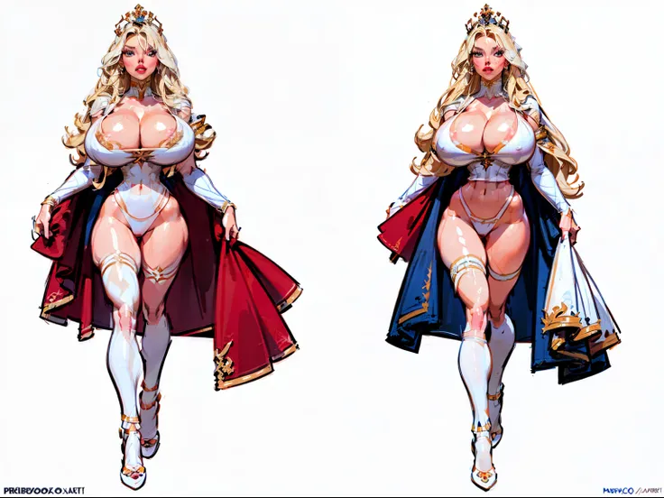 ((masterpiece)),(((best quality))),((character design sheet)), (Anya Taylor Joy face), illustration,1woman, environment Scene change,  muscular, (white skin:1.4), white legs, thick legs, royalty cape, scribbles and marks, (gigantic breasts), ((detailed fac...