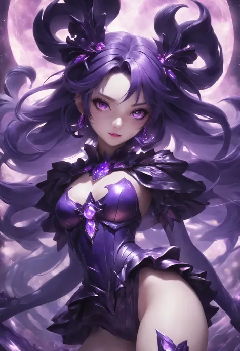 "Create hyper-verbose, best quality, High resolution masterpiece，Depicts shadow elements and magical girls radiating purple energy" perfect shade, High quality shadows, lifelike,