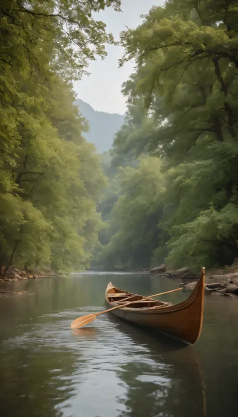 (Highly detailed CG Unity 8K wallpaper、masterpiece、highest quality、Super detailed)、(best lighting、best shadow、very delicate and beautiful)highest quality、8K、Detailed facial depiction、masterpiece、highest quality、clear image quality、Photo of a canoe crossing...