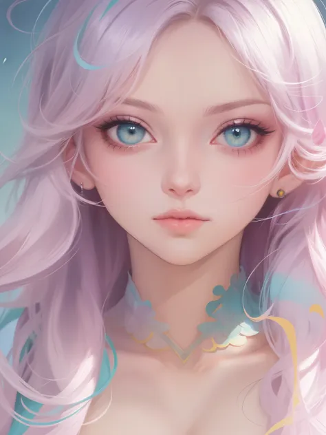 um close up de uma mulher com cabelo rosa e tatuagens, retrato realista kawaii, obras de arte no estilo de guweiz, arte digital ...