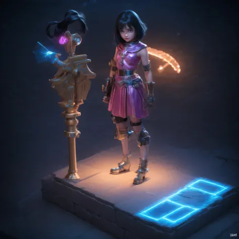 Magical Girl Miniature 1：10，greece 20s，Isometric，In the middle of the night，Unreal Engine，Science fiction，Atmosphere map，digital 3d，CG art，45 degree viewing angle