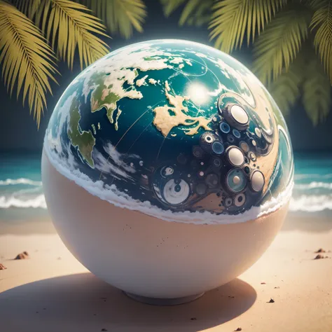 3d round planet of resort world, in the style of hyper-detailed illustrations, playful visual, soft gradients, cute cartoonish designs, tilt shift, soft shading, isolate on white,