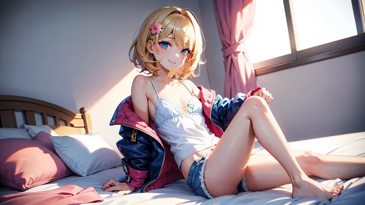 (masterpiece, highest quality, 8k, 16k, high quality), 1boy, male, male focus, femboy, crossdresser, okoto no ko, tall, flat chest, (breast size 0), thick thighs, short hair, messy hair, blond hair, blue eyes, lace panties, bulge, absurdres, solo, WatameSl...