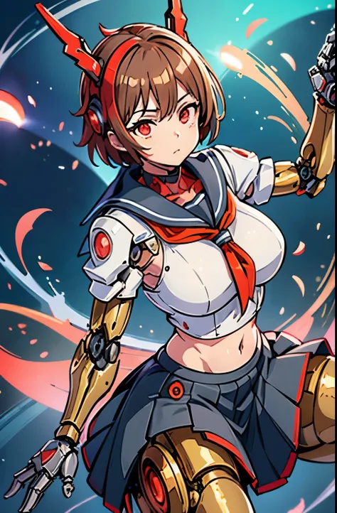 1girl solo,Standing depiction、(Large symmetrical mechanical wing:1.6)、((kasugano sakura:1.3))、(symmetrical mechanical headgear:1.6)、Beauty Cyborg, Cyborg - beautiful woman with brown short bob hair perfect anime cyborg woman, cute cyborg beauty, beautiful ...