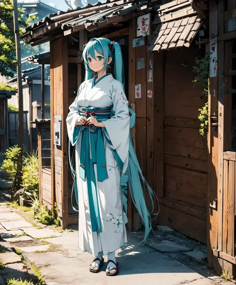 Hatsune Miku,beautiful breasts,Beating Japanese drums,hakama,Sarashi,Standing in honor,full body pose