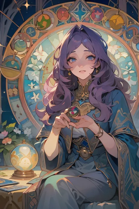 (masterpiece, highest quality, highest quality, official art, beautiful and aesthetic:1.2), (1 girl:1.3), wavy long hair, light purple hair, very detailed, portrait, looking at the viewer, alone, (whole body:0.6), detailed background, close, shining eyes,f...