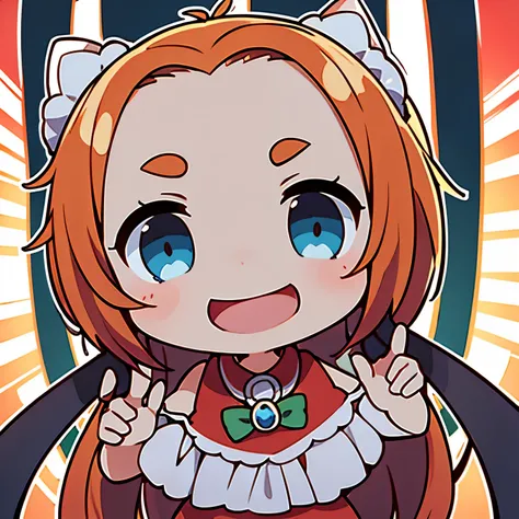 a cute chibi with big forehead, big eyes, smiling 