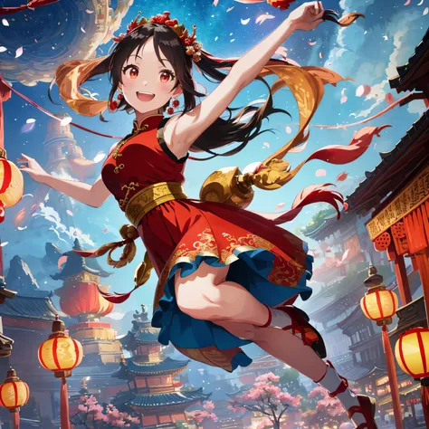 (anime,dragon girl:1.1,jubilation,chinese new year,chinese,full_body),(best quality,4k,8k,highres,masterpiece:1.2),ultra-detailed,(realistic,photorealistic,photo-realistic:1.37),portraits,vivid colors,studio lighting,sharp focus,bokeh,traditional costume,l...