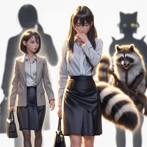 women with a tanuki tail, (software) safe for work, fur with tail, software version, coworkers, realistic style, , realistic style , beautiful girl, photograph, 最high quality, (Her skirt is flipped up and her tail is visible.:1.8) ,Reality, small breasts, ...