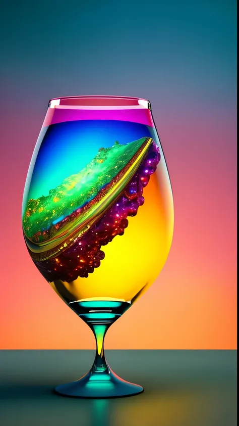 milky way　wine glass　High level image quality　Metal　NFT Illustration　colorful　extraterrestrial　art：　another dimension　and delicate expression