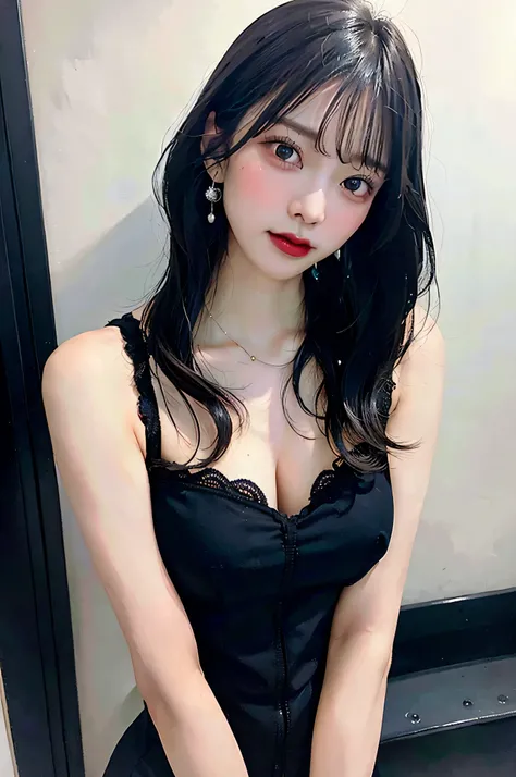 black hair bob, (RAW photo, realistic), (very dark lip gloss, black lipstick, so many eyelashes, black eyeshadow, Watery eye, Are crying, anger, high quality, High resolution, written boundary depth, chromatic aberration, photon mapping, caustics, Japanese...