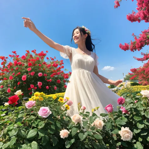 rose garden、bright、happiness、hope、blue sky、Sunlight