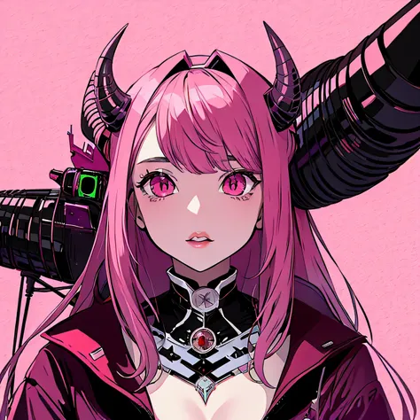 make a futuristic phonk music album cover with a portrait of a devil horned girl in rose colors