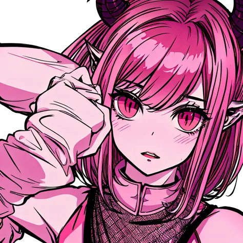 make a horror phonk portrait of a devil horned girl in rose colors