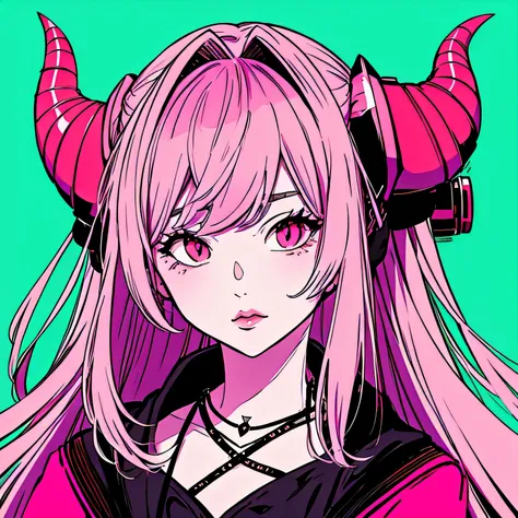 make a futuristic phonk music album cover with a portrait of a devil horned girl in rose colors