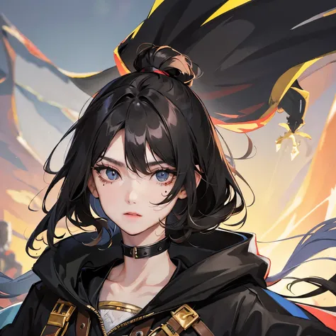 Gender unknown　male　black hair　long hair　black eye　black cloak　warrior