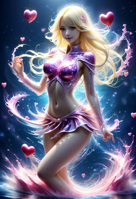 由五颜六色的星星制成的magic少女，magic，Starlight skirt，blond，water splash，hyper detailed masterpiece, Dynamic, good quality,pink love, Tempting, Tempting, enchanting, Heart PiaoDonM3l3m3nt4lXL, 