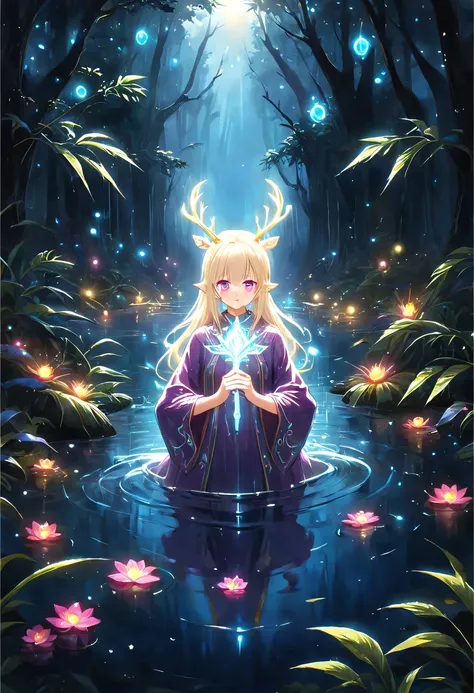 masterpiece，best quality，（Very detailed CG unified 8k wallpaper），（best quality），（Best Illustration），（best shadow），Very detailed pictures，entire character，photorealism，Surrealism，Girls casters，blonde，dark casters，Beautiful young conjurer wearing purple robe...