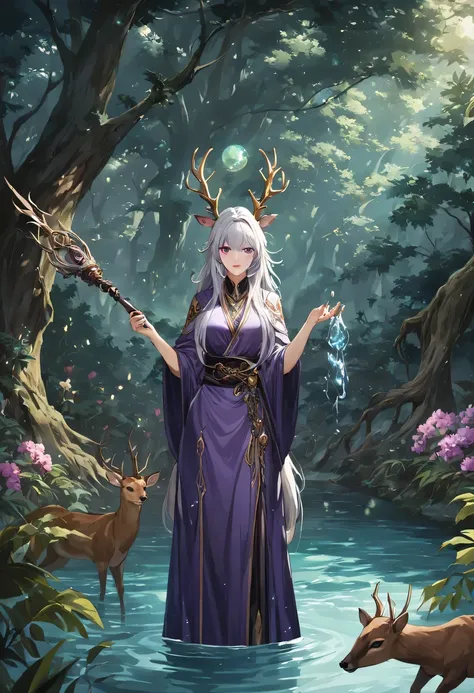 masterpiece，best quality，（Very detailed CG unified 8k wallpaper），（best quality），（Best Illustration），（best shadow），Very detailed pictures，entire character，photorealism，Surrealism，Girls casters，blonde，dark casters，Beautiful young conjurer wearing purple robe...