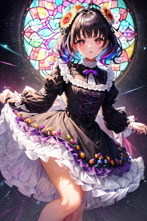 ((worst quality, low quality)), ((Bear-eared chemomimi girl:1.3)), (Gothic Lolita), ((Black-haired berry berry short:1.4)), (((Beautiful clear purple eyes:1.2))),  plump and glossy lips,  spoken word heart, A posture of leaning forward,  perfect hands, (Mr...