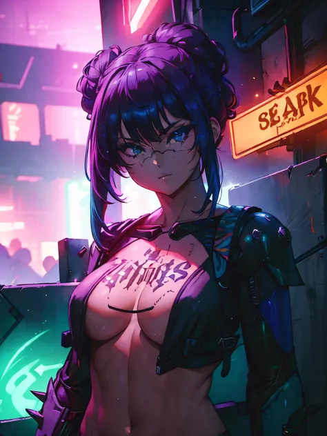 (obra de arte), melhor qualidade, ultra high resolution,garotinha, cyberpunk 1girl voando acima da paisagem urbana deslumbrante ,capuz,cabelo azul,  estrelas cadentes em cor neon, cabelo muito comprido, fora do ombro, enfeite de cabelo de pena, neon colors...