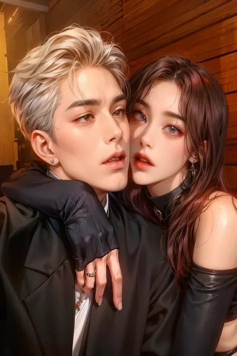 araffe y una mujer de pelo rojo y traje negro, nixeu y sakimichan, cai xukun, con negro, con hiedra, kim doyoung, taejune kim, e...