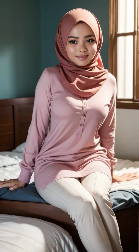 RAW, Best quality, high resolution, masterpiece: 1.3), beautiful Malay woman in hijab (iu:0.8),Best quality, high resolution, Masterpiece: 1.3, Beautiful  hijabi malay girl, Masterpiece, Soft smile, Realistic, 1girl, charming eyes, glowing eyes, cut top, d...