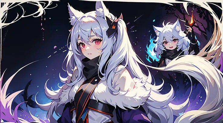 kindred,big bust,long hair,mischievous look,fluffy hair,holding bow,cave background,sexy clothes,with the wolf,wearing a mask,ki...