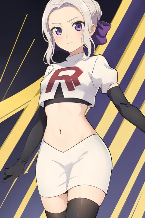 ((best quality)),((highly detailed)),masterpiece,absurdres,detailed face,beautiful face,(detailed eyes, deep eyes),(1girl),((dynamic pose)), shino, 1girl, solo, purple eyes, looking at viewer, fairy background, ribbon, hair ribbon, purple ribbon, white hai...