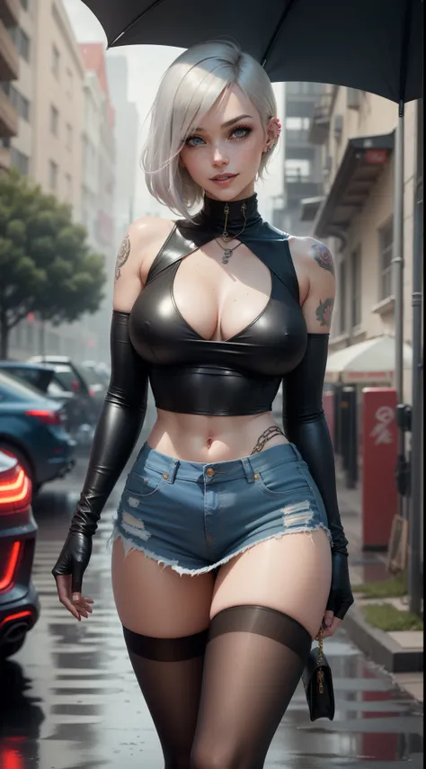 gwen tennyson,android 18,yorha 2b,samus aran,overwatch,atelier ryza,close up,yakuza mansion,dragon tattoos,white and gold plugsuit,black long sleeve sport top,chain wallet,sleeveless short denim jacket,tight denim skirt,steel full pantyhose,short hair,punk...