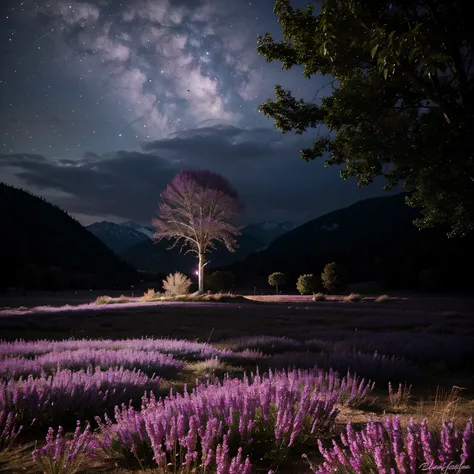 Landscape, scenery, beautiful scenery, glowing purple aura,