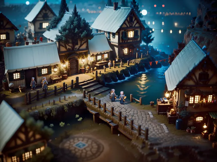 (best quality,4k,8k,highres,masterpiece:1.2),moon light,there is a small boat docked at a pier with a sign, a digital rendering by Ren Renfa, tumblr, renaissance, from bravely default ii, octopath traveler, octopath voyager, octopath traveller style, boris...