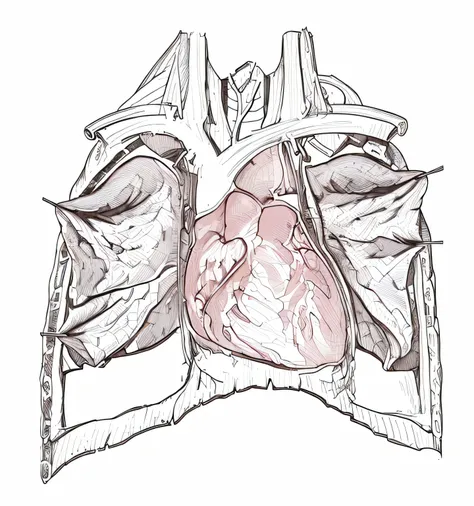 Heart in open chest, line drawing, Ultra HD, 4K