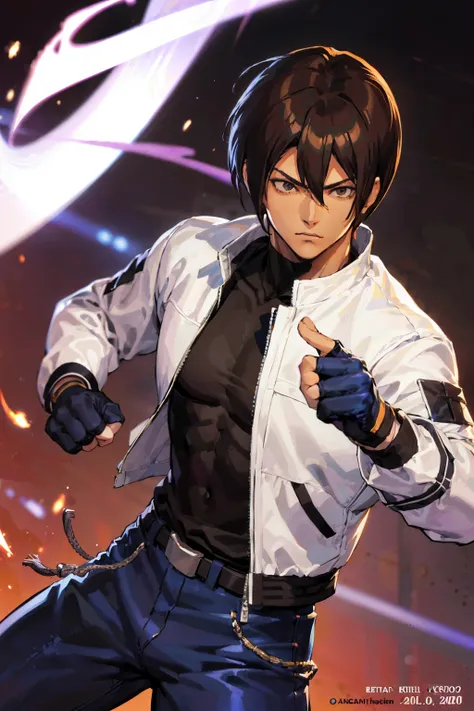 kusanagi kyo, nestkyo, kof 2002, the king of fighters 2002, kusanagi kyo 2002, white jacket, black t-shirt, cross t-shirt, jeans...