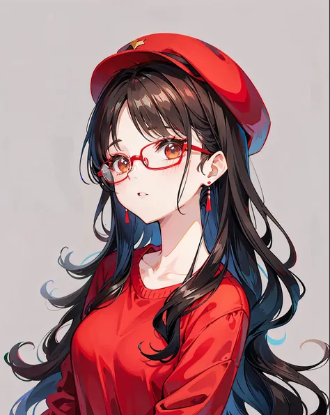 One wearing a red sweater、Lady wearing glasses posing for photo, Urzan, wear glasses, Black wavy hair and glasses, Hair with bangs, Wearing thin and large round-rimmed glasses, wearing square glasses, Parking distance - minutes, Minami Zaiwa, Tzuyu from Tw...