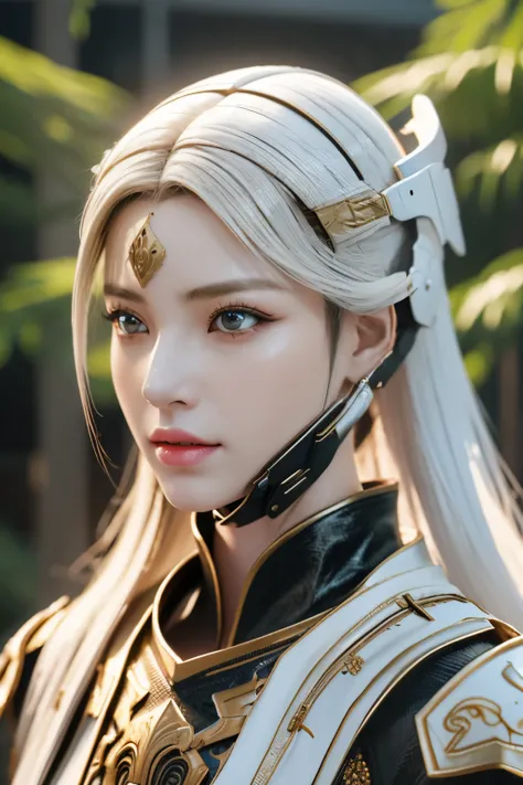 Game art，The best picture quality，Highest resolution，8K，(A bust photograph)，(Portrait)，(Head close-up:1.5)，(Rule of thirds)，Unreal Engine 5 rendering works， (The Girl of the Future)，(Female Warrior)， 22岁少女，(Female hackers)，(White，Ancient Oriental hairstyle...