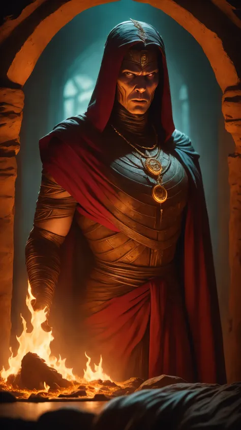 aidan gillen as shinnok from mortal kombat, 1man, solo, ((mummy)), (((maroon hennin))), (((pale white skin))), (dark turquoise r...