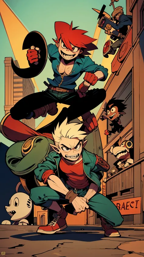 Full-body view, character by Jamie Hewlett, biker rat,multiples expressions and poses, dynamic