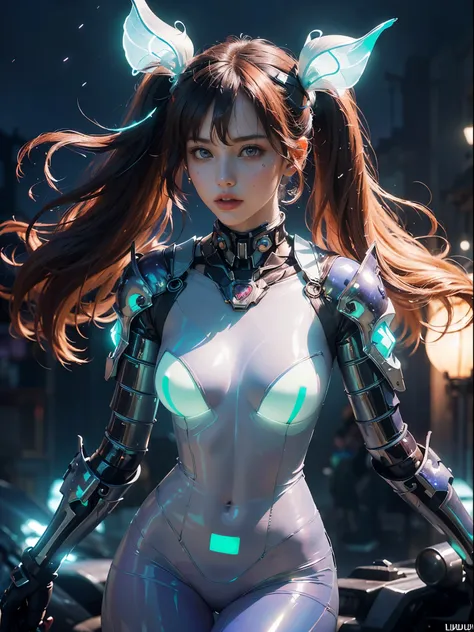 Unbeatable tmasterpiece, ultra real photo , Perfect artwork , Complicated details , Best quality , strong lights , hight contrast , dynamicposes , holland angle , (bblurry, depth of fields, bblurryforeground:1.35) ,Mecha, 1 girl, perky breasts,  detailed e...