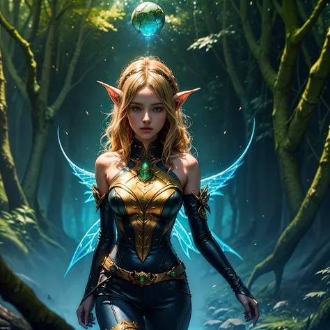 1girl, colerful lighting, deedlit, elf, Blond long Hair, looking at viewer, cute, Portrait, varies "Scepter of Domination" rule of thirds (((Deedlit gorgeous Blond long hair native Elf Forest Lodoss War magic summon Ondine invocate Effrit))) masterpiece me...