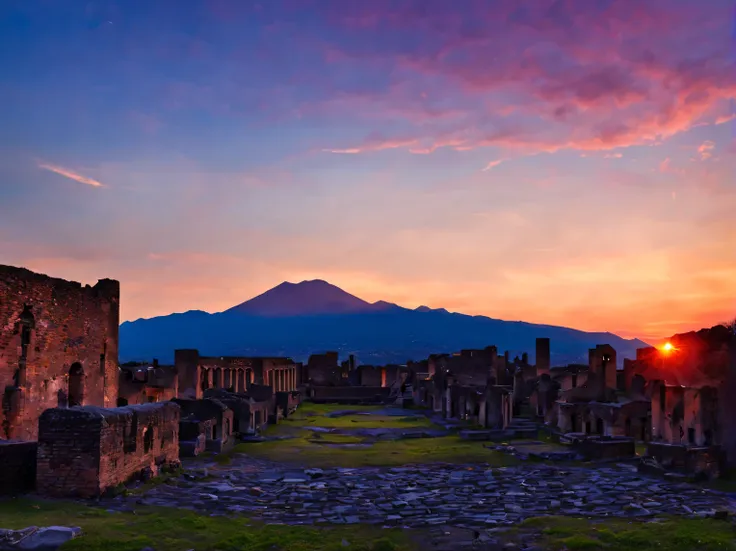 the last sunset of the ancient city of pompeii, ancient city at sunset, last pacification