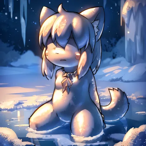 (highres:1.2),(ultra-detailed),(realistic:1.37),alone,detailed hair,young,adorable blushing face,detailed background,detailed fanart,pixiv,digital,masterpiece,high-quality,high-resolution,frozen in ice,tail in correct position