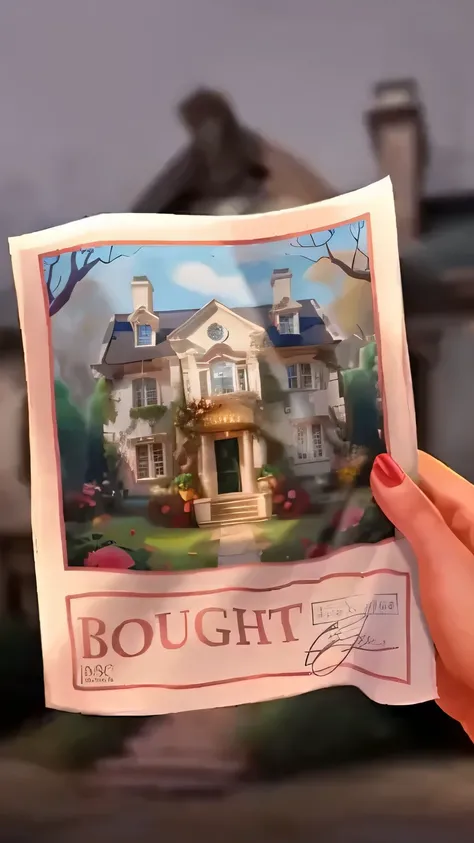 Someone holding a picture of a house，There are pictures of the house on it, Zootopia概念艺术, Inspired by Penley Boyd, thomas kincade style, pixar frames, disney concept art, exist《Zootopia》middle, Zootopia风格, disney concept artists, thomas kincade style, Thom...