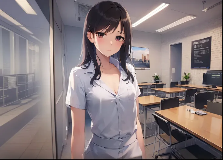 The background is a conference room、wall