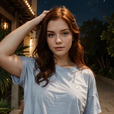 Redhead girl looking at the stars