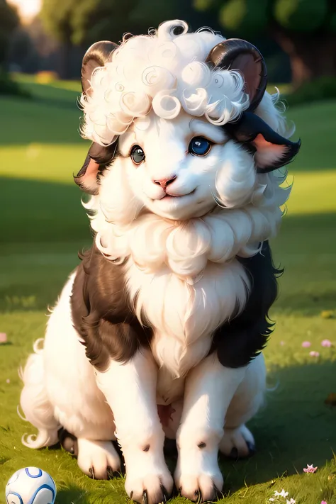 (a ball-shaped sheep,little ears and a curly,wavy fur,playful expression),(photorealistic,highres,sharp focus),(cute,adorable:1.1),(((black-faced))),white fluffy body,round body,peaceful surroundings,green grass),(shepherds delight,colorful, vibrant,colorf...