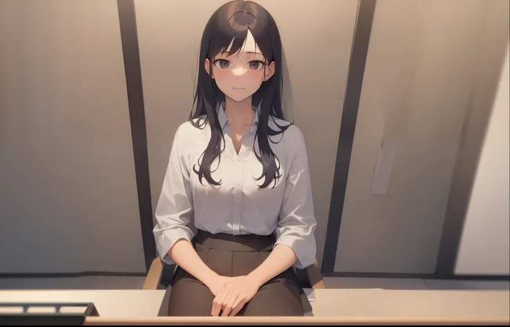 The background is a conference room、wall