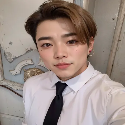 Hay un hombre con corbata y una camisa blanca, Jiminlos labios carnosos, park Jimin, Jimin, Jiminla nariz griega, Jiminhis right eyelid is swollen, accurate Jimin face, hyung tae, TaeJune Kim, Jung Jaehyun, hong junio hyung, taken in the early 2020s, hyung...